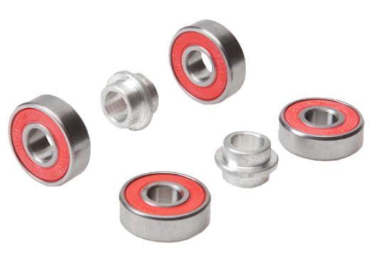 Scooter bearings and wheels and bearing spacer