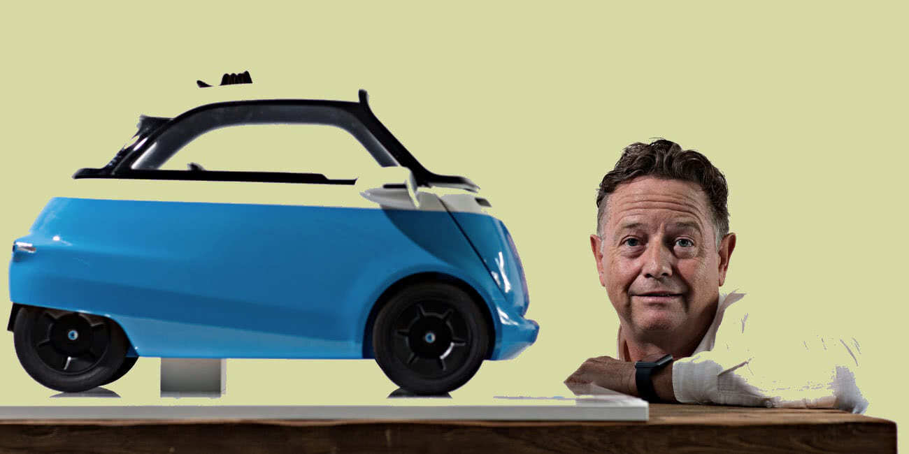 Wim Ouboter With his Microlino Electric Car