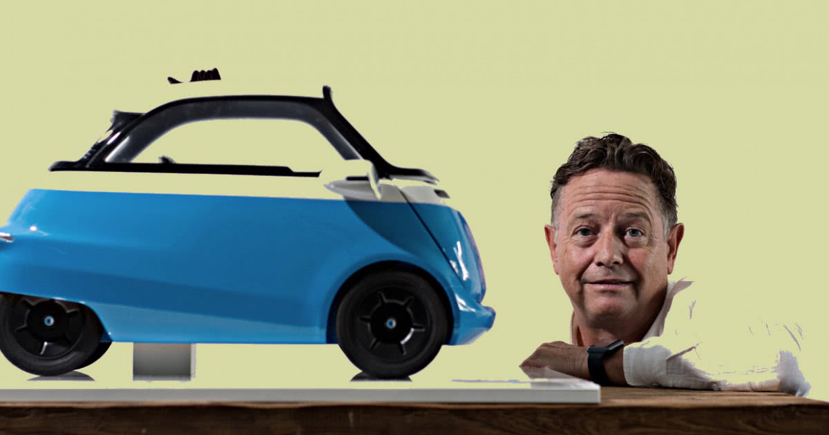 Wim Ouboter With his Microlino Electric Car